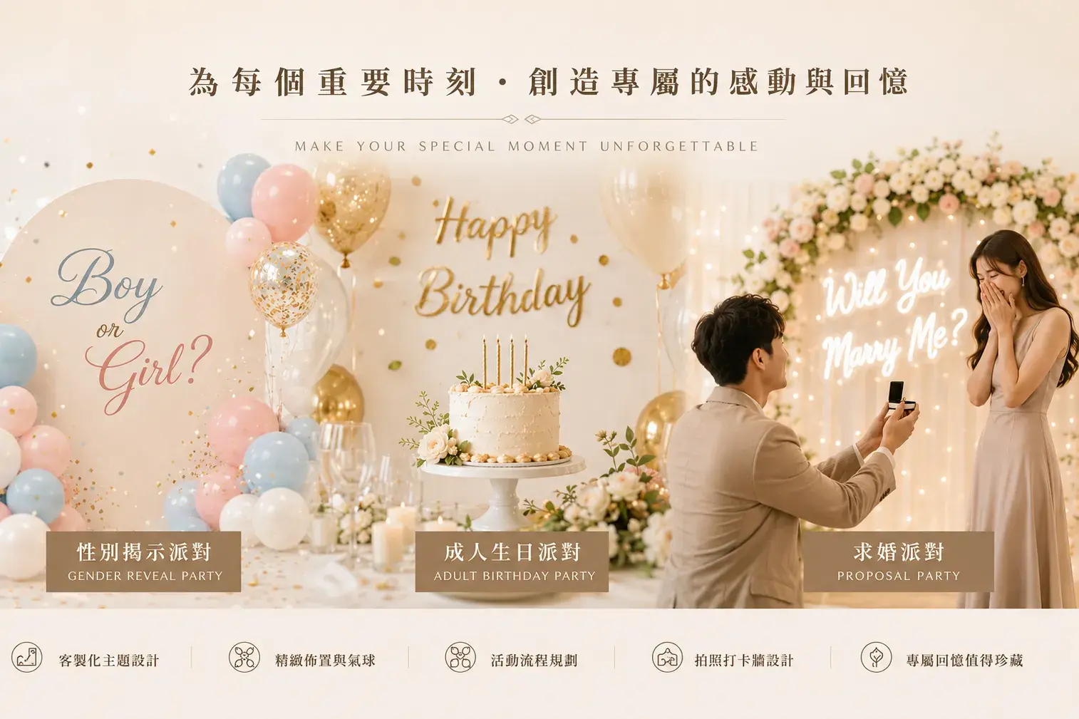 人生重要時刻 求婚 生日 性別揭示派對